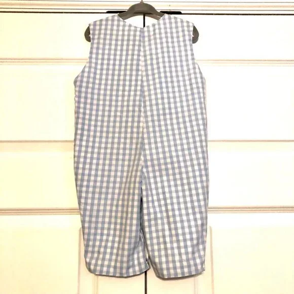 New CLASSIC WHIMSY Blue Gingham Embr Bunny Smocked Longall Romper 18M - Picture 4 of 7